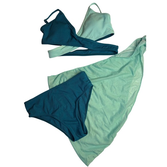 Swimsuit Set Cover Up Two Tone Ribbed‎ Kids Swimwear Beach Pool - Picture 1 of 5